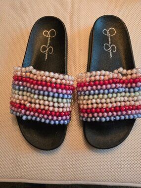 Jessica Simpson size 8 multi-colored beaded slide, new never worn